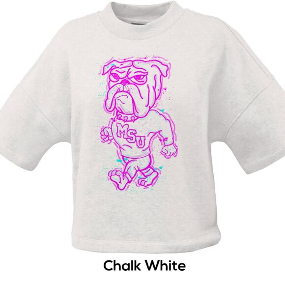 Miss State Bulldog Boxy Cropped Short Sleeve Fleece USM Bully neon - Picture 1 of 4